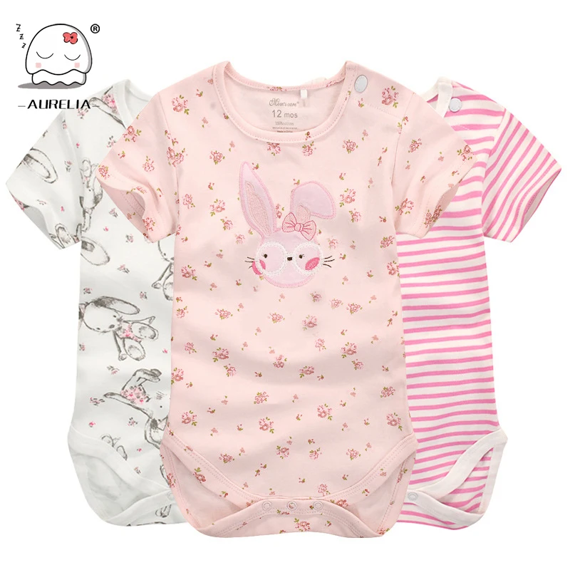 Moms Care Cartoon Cotton Baby Rompers Summer Short Sleeve Baby Wear Infant Jumpsuit Boys Girls Clothes