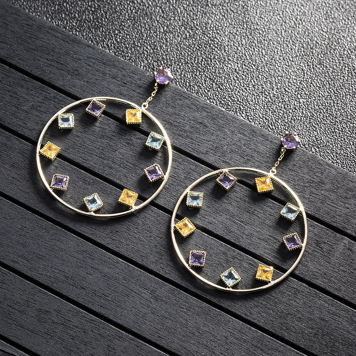 欧式混合颜色水晶锆石大圈耳环吊式耳环首饰