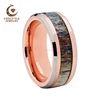 8mm Brushed Edges Tungsten Ring Polished Deer Antler Inlay Mens Wedding Band