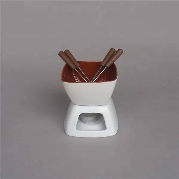 New design plain white divided hot chocolate pot candle ceramic  chocolate fondue 