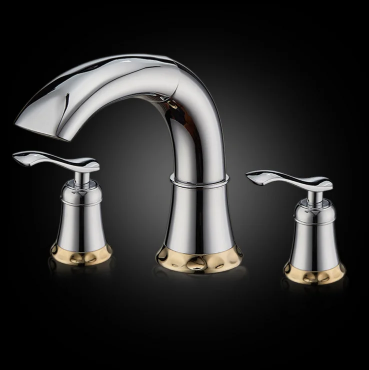 Gold Tap Brass Bathroom double Handles Basin Faucet