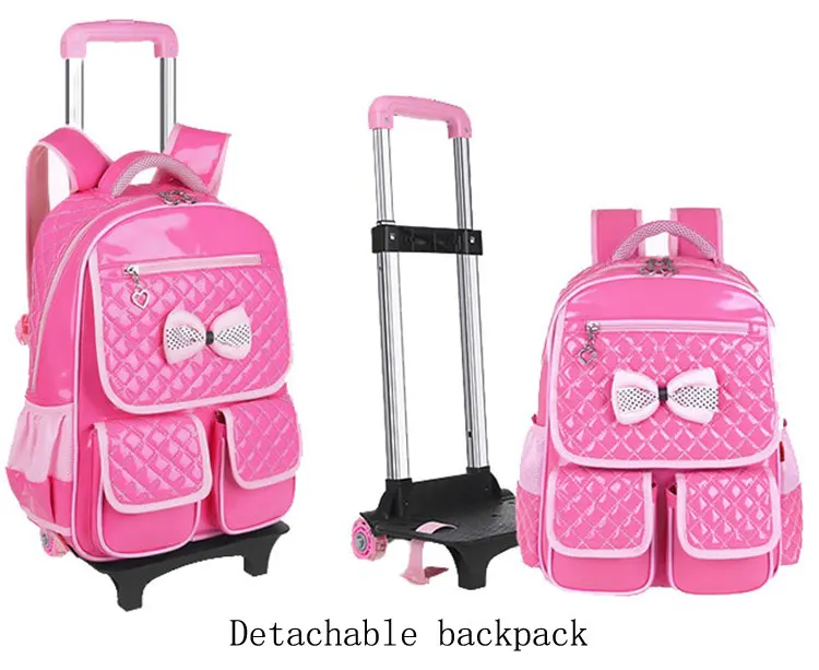 material pvc backpack Detachable Wheeled Bags Trolley Backpack Kids School Girl