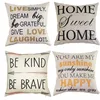 Decorative Words Pillow Case Cotton Linen Square Decorative Throw Pillow Covers Cushion Cover