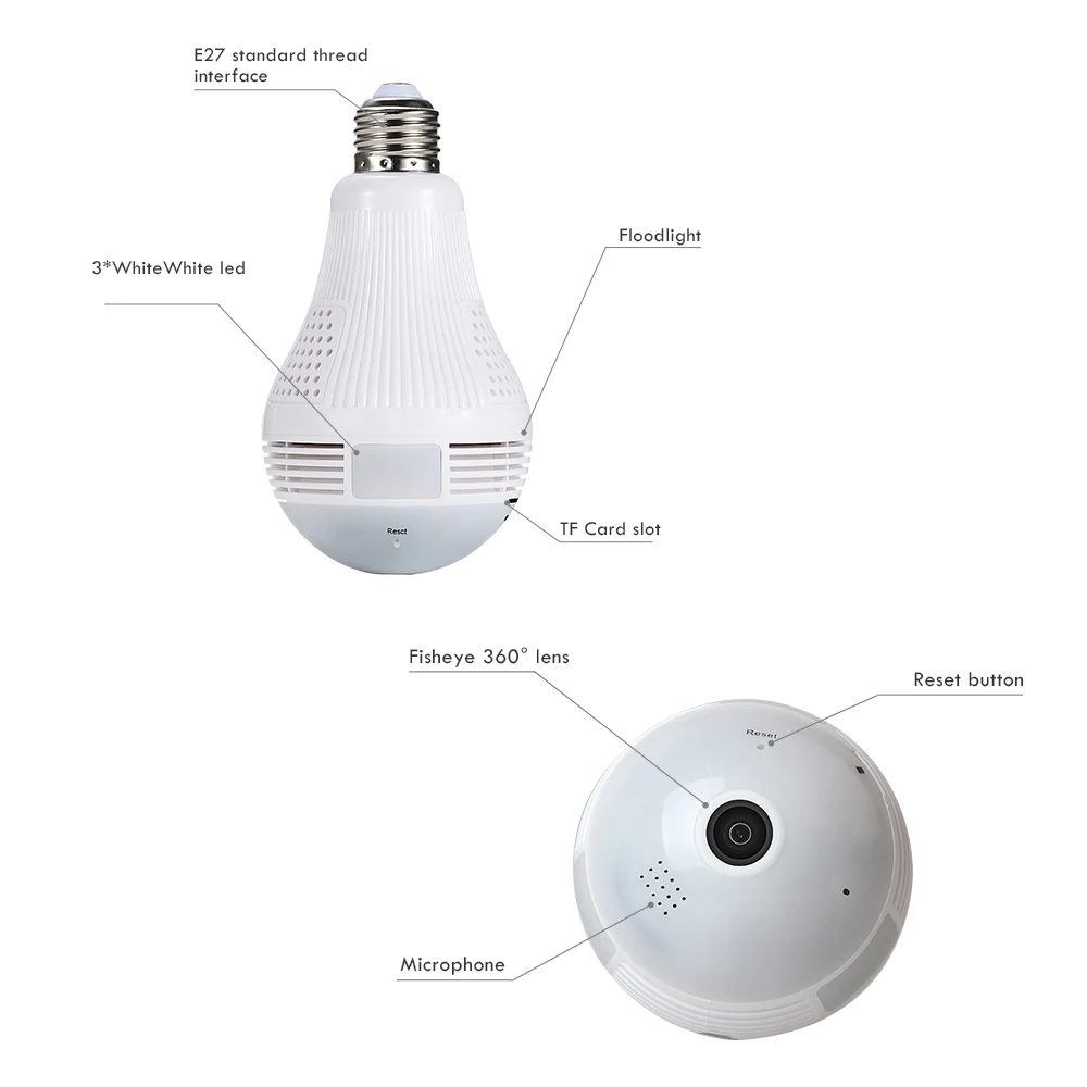 Loosafe 960P Wifi Light Bulb Security Hidden Spy Camera 1.3MP 360 Degree Motion Sensor Security Camera