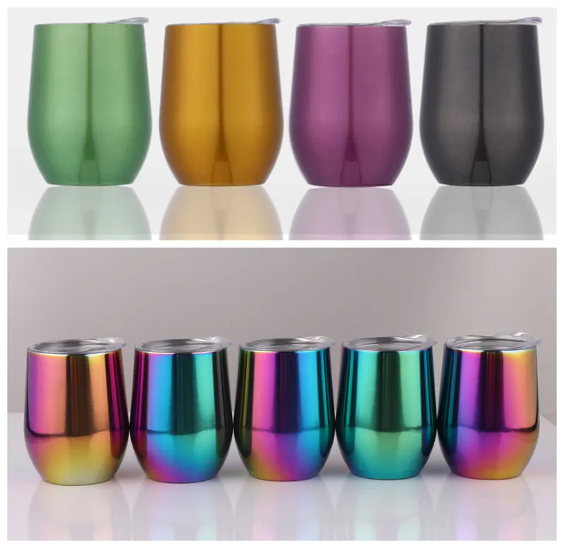 Vacuum Insulated 18/8 Stainless steel Wine Glass Wine cup 12oz Wine Tumbler Glasses With Lid 