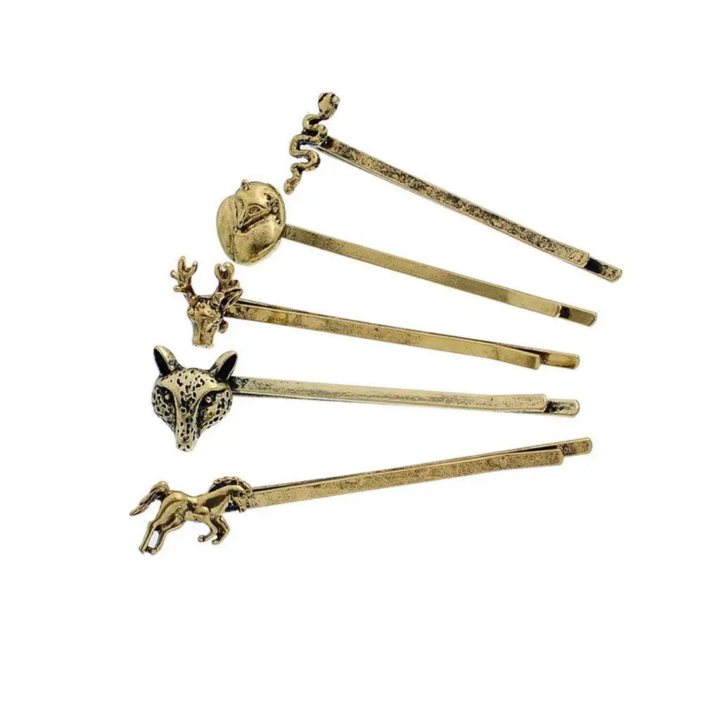 ShungFun Women Hairpins Vintage Bronze Deer Snake Horse Wolf Fox Pattern Hair Bow Clips Bobby Pins Hair Clasps Hair Holders Head Bows BB Clips For Little Girl Toddlers Keens Baby girls (5pcs/set)