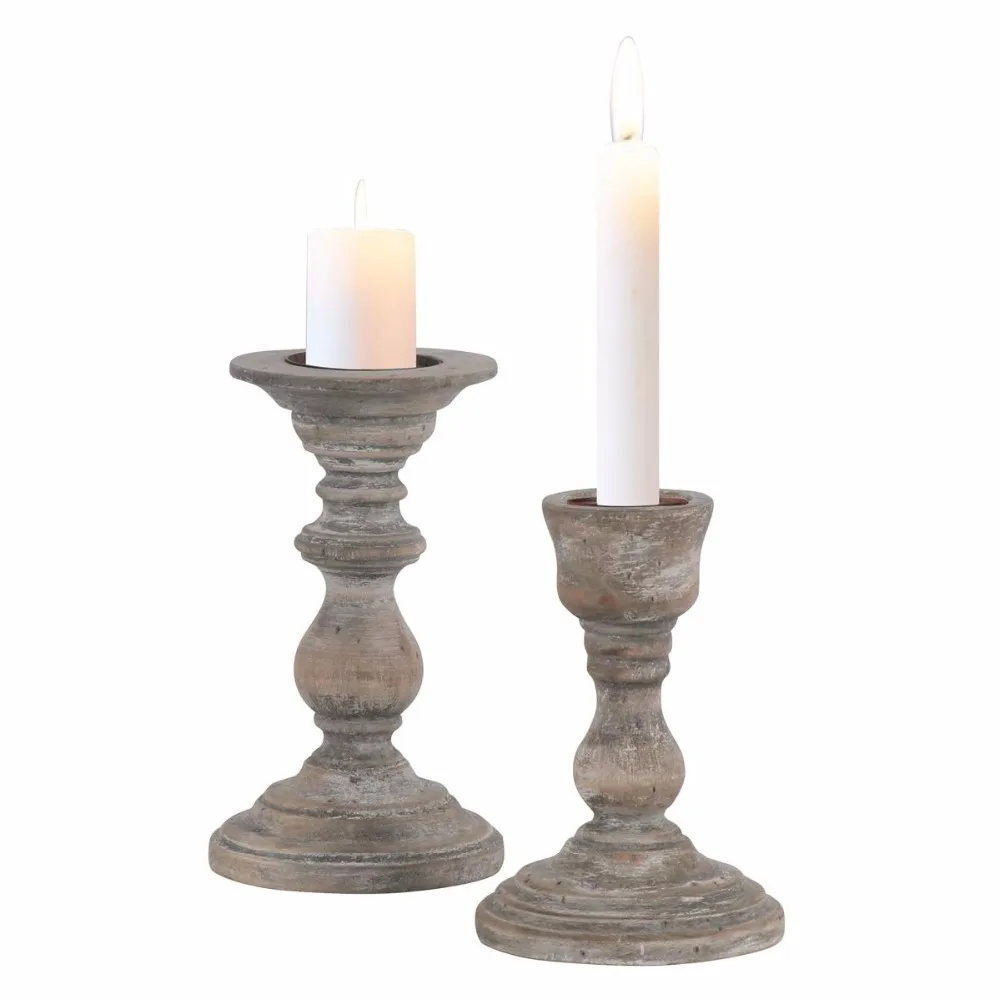 SDUSEIO 2 Pieces Wooden Candle Holders Candle Stands Wooden Farmhouse Candle Holders Set Unfinished Candlesticks Wood for Pillar Candles Country Style,12.5cm/4.92inch 
