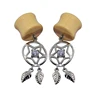 Organic Bamboo Wood Feather Dangle Ear Tunnels Plugs