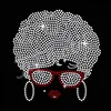 afro girl with red glasses and big earrings rhinestone transfer,hot fix stones for clothes decoration