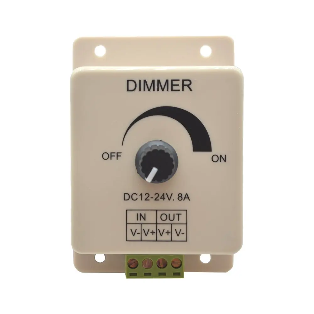 PWM Dimming Controller for LED Lights, Ribbon, Strip, 12 - 24 Volt (12V - 24V) 8 Amp, Adjustable Brightness Light Switch Dimmer Controller DC12V 8A 96W for Led Strip Light, Electrical Dimmer Switches