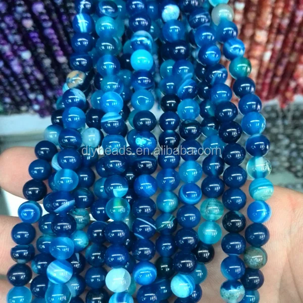 Wholesale 10-40X Natural Blue Striped Agate Round Gemstone Loose Beads Stone
