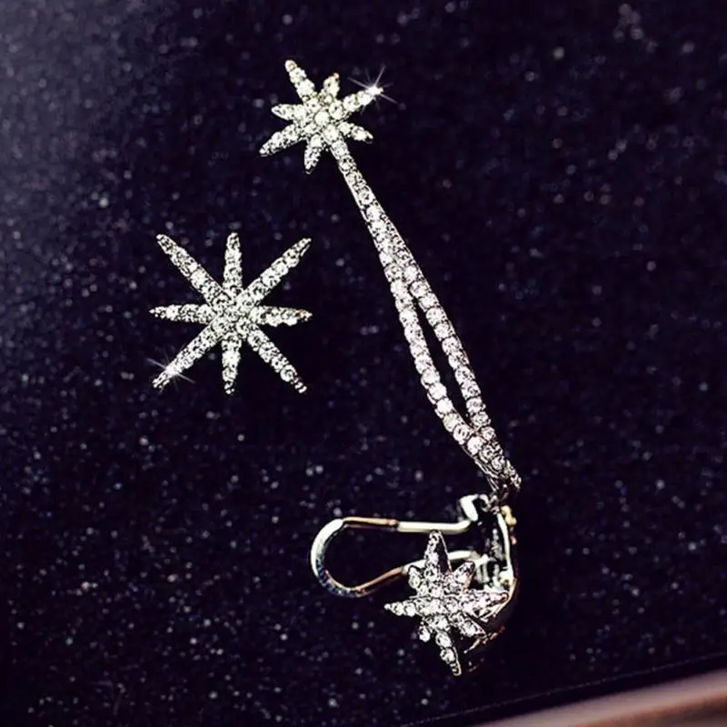 Fashion Womens Punk Gothic Snowflake Rhinestone Clip Ear Cuff Wrap Stud Earrings