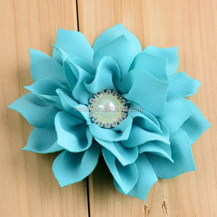 Vintage Big Pearl And Rhinestone Center Wholesale Fabric Flower Embellishments For Kids Dresses