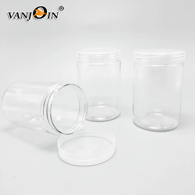 0.5l 1kg Clear Plastic Jars Wide Mouth Round With White Ribbed Lid Buy 1kg Plastic Jar,Clear