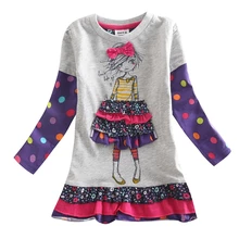 O vestido da menina meninas roupas nova crianças roupas crianças vestido de algodão padrão casual manga comprida vestidos para meninas bobo choses H3660