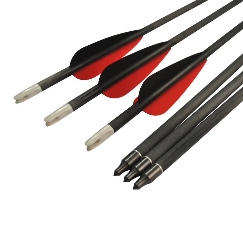 Bow And Arrow Archery Black And Red Color Vanes Carbon Fiber Arrow