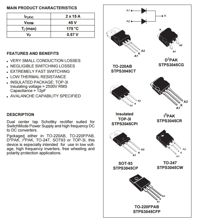 Stps20s100ct характеристики схема подключения