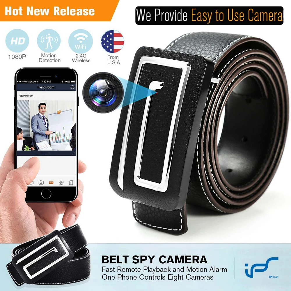 Wifi 720p Leather Belt Video Camera Wide Angle Surveillance Security