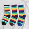 New fashion pure cotton rainbow socks children personality trend color socks stripes Woman stocking wholesale