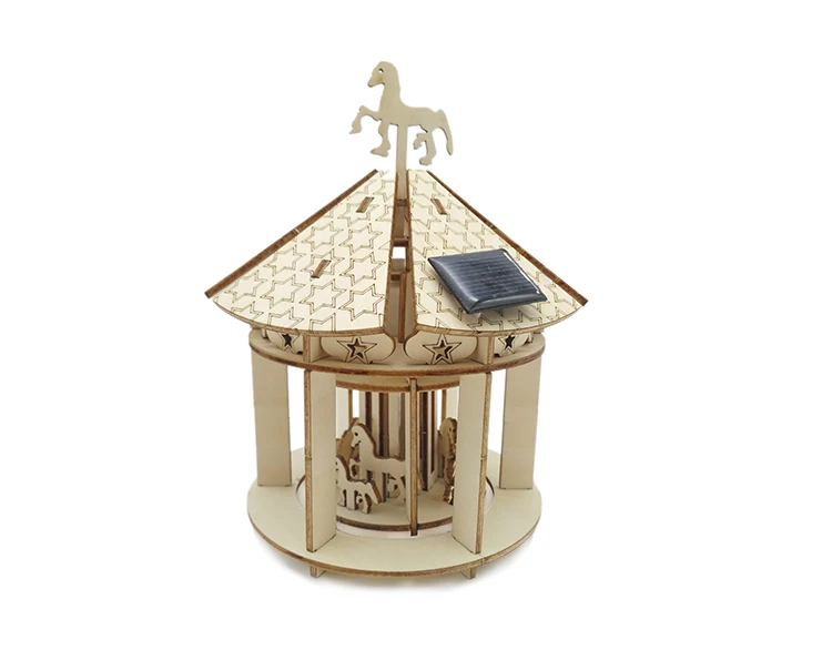 Solar Power Child Wooden Spinning Carousel Toy