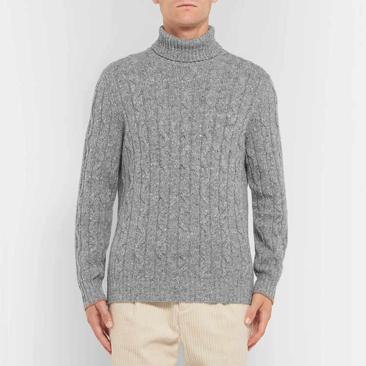 Customized Gray Colour Men Mock Neck Cable Knit Sweater - Buy Mock Neck ...