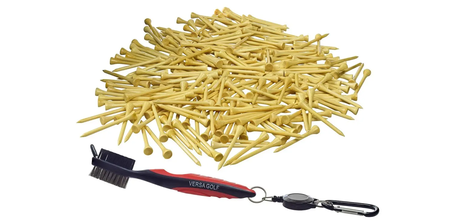 VersaGolf Premium Bamboo Golf Tees 2-3/4 inch length - FREE Club Cleaning Brush - Eco-Friendly - 7x Stronger than Wood Tees