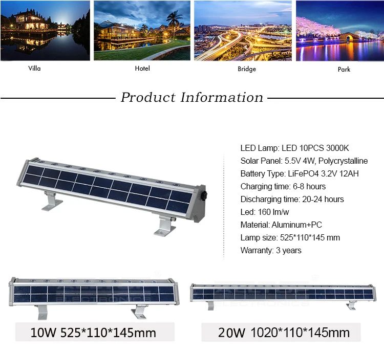 High quality IP65 waterproof super bright 10w 20w solar led wall washer