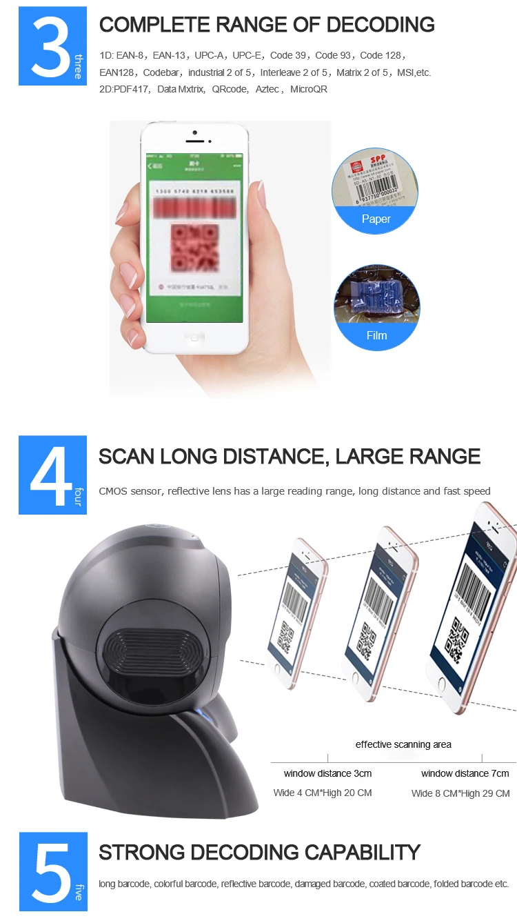 Guangzhou Yoko Handsfree Omnidirectional 2d Desktop Barcode Scanner
