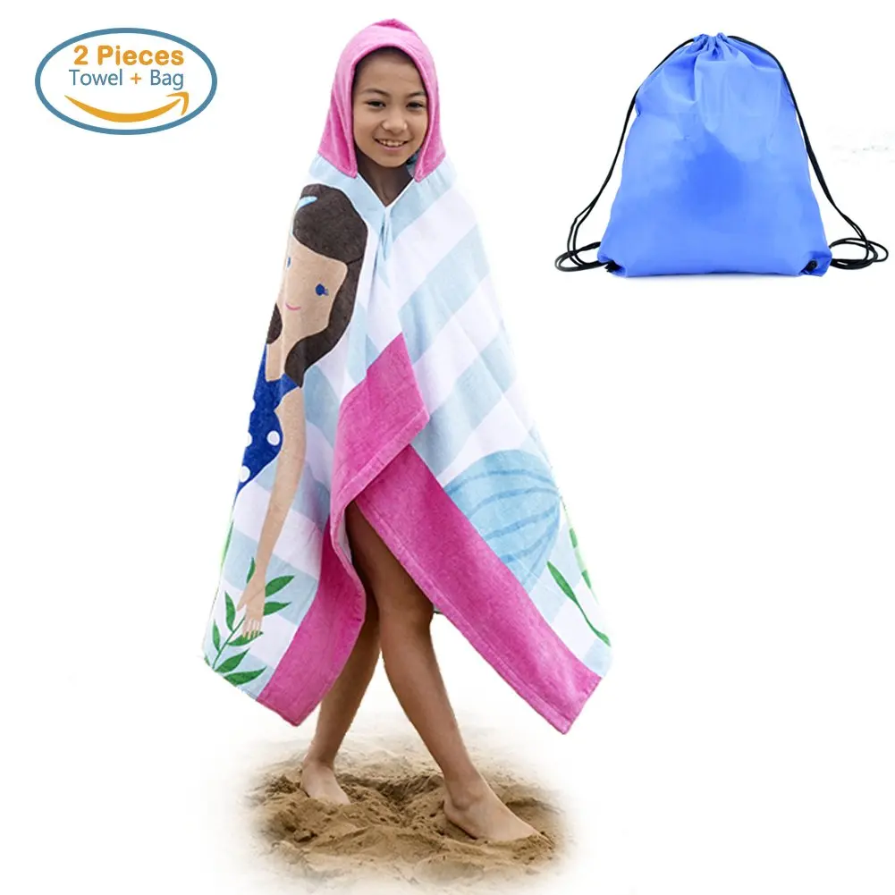 Basico Kids Bath Beach Hooded Towel 100/% Cotton Poncho Wrap 24 x 48, Mermaid