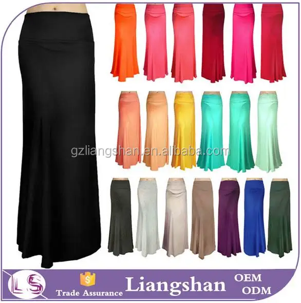 
2016 Hot Plain Maxi Skirt Women Korean Long Skirt Fashion Solid Waist Foldover Lightweight Rayon Spandex Long Maxi Skirt 
