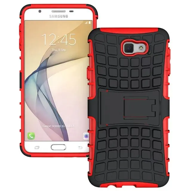 shockproof TPU+PC 2in1 tire pattern bracket cover phone case For Samsung Galaxy J7 Prime