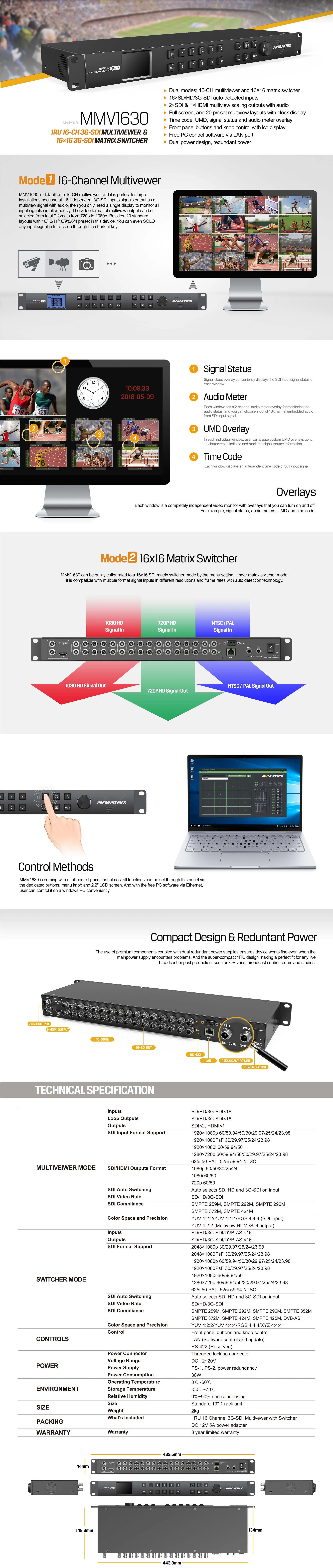 19 Inch Rack Mount 16x16 3G-SDI Video Matrix Switcher for AVMATRIX ...