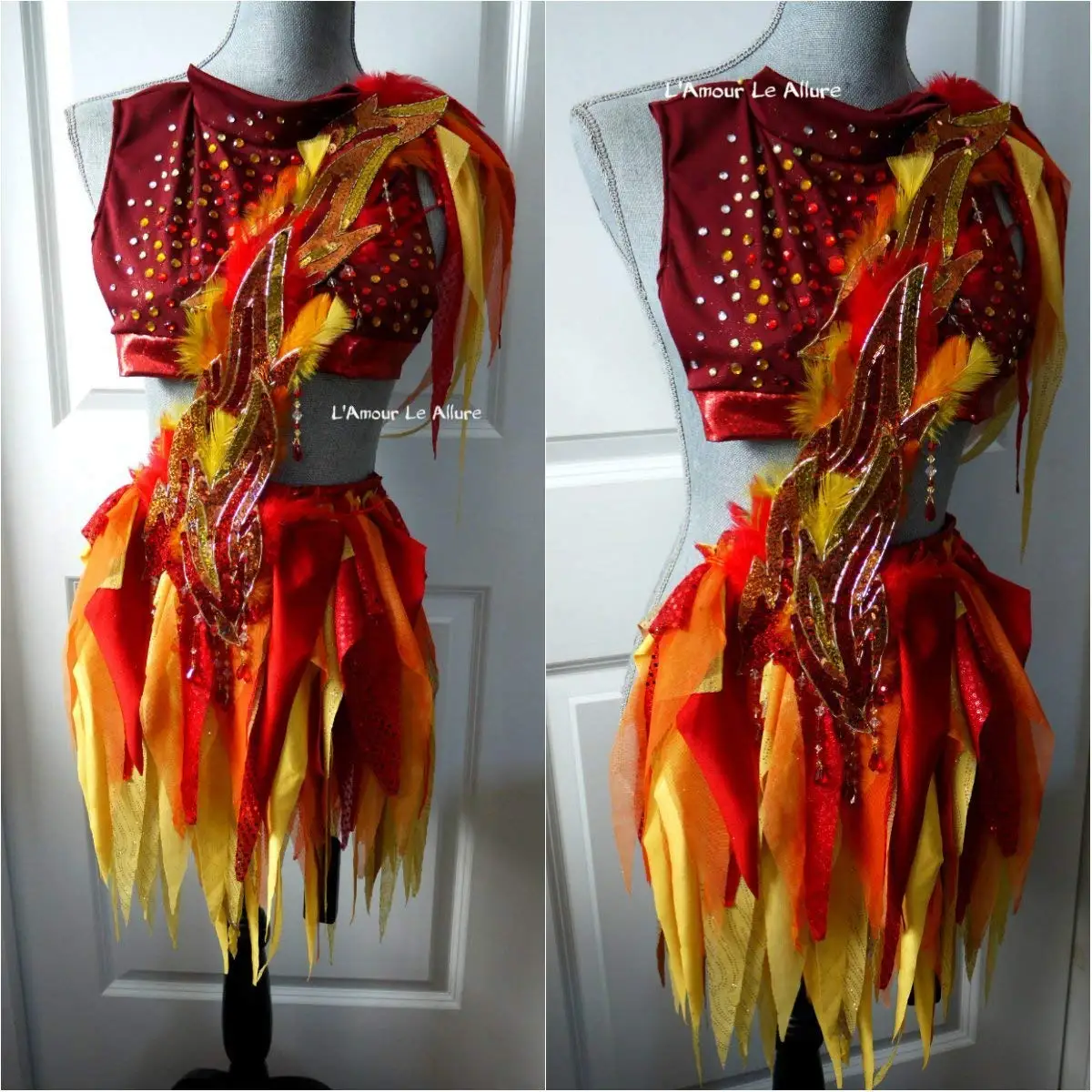Girl On Fire Fairy Rave Bra and Skirt Dress Halloween Dance Costume