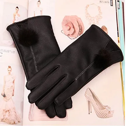 Most popular magic touch screen sexy ladies rex rabbit leather fabric wholesale leather gloves