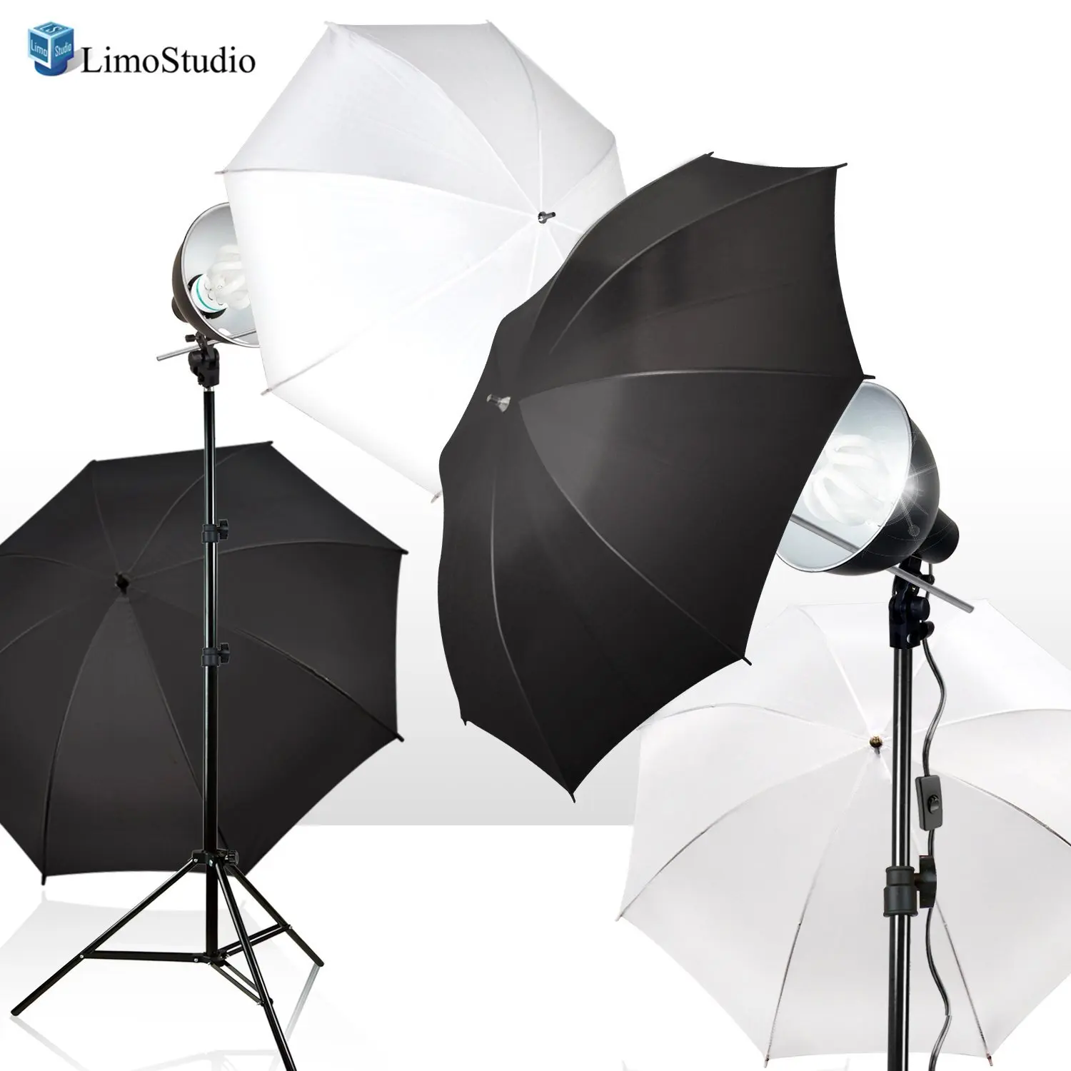 Photo Studio LimoStudio White Umbrella Reflector Photography Video Studio Continuous Lighting Kit Carry Bag AGG2102 Light Stand Tripod Photo Bulb and Socket with Umbrella Insert Hole