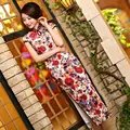 2015 NEW Chinese Tradition Women s Silk Hand Coil Clasper Printing Long Cheong sam S M