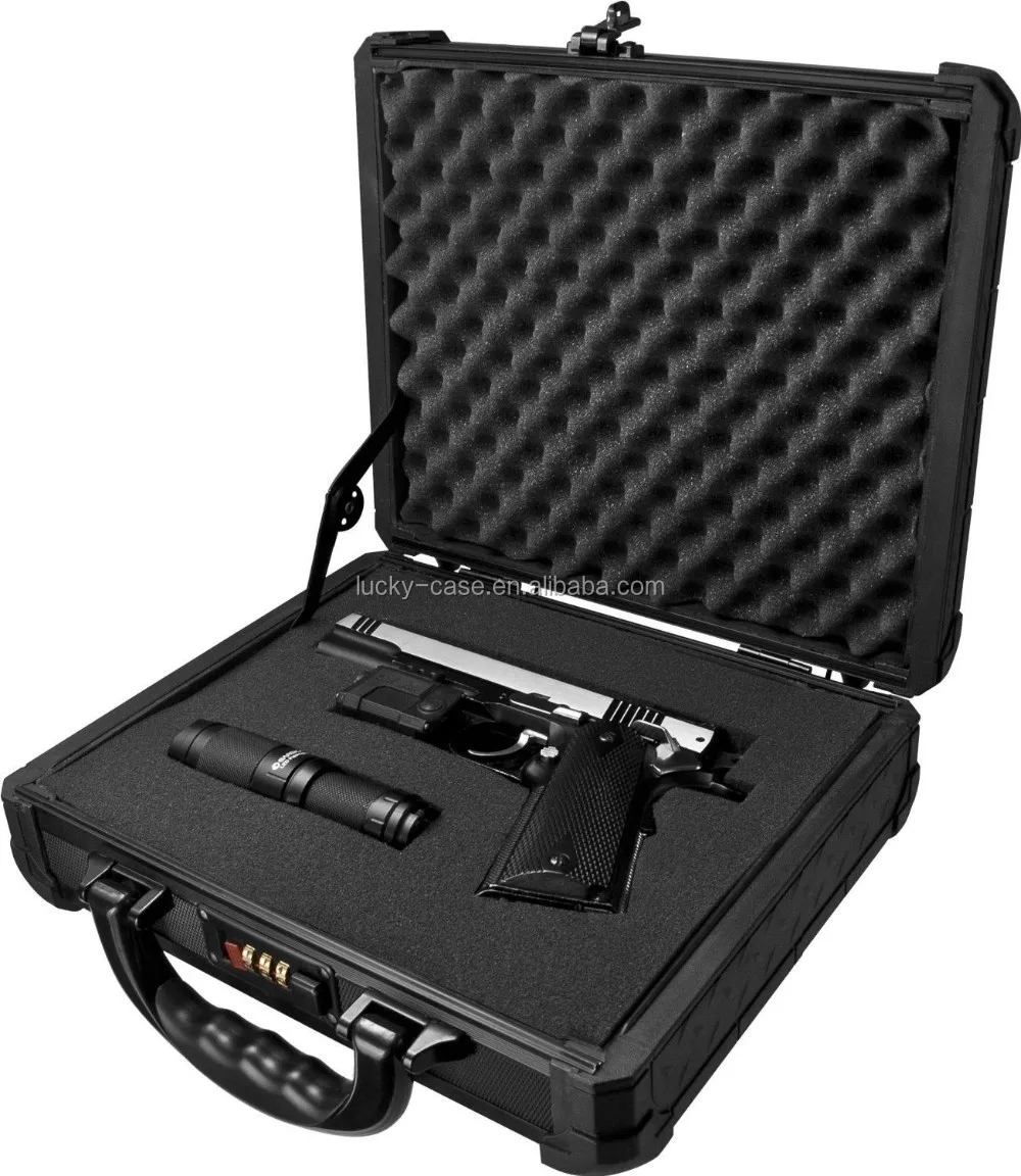 Aluminum Traveling Pistol Case Gun Gear Hard Case 2 Layer Foam Padding ...