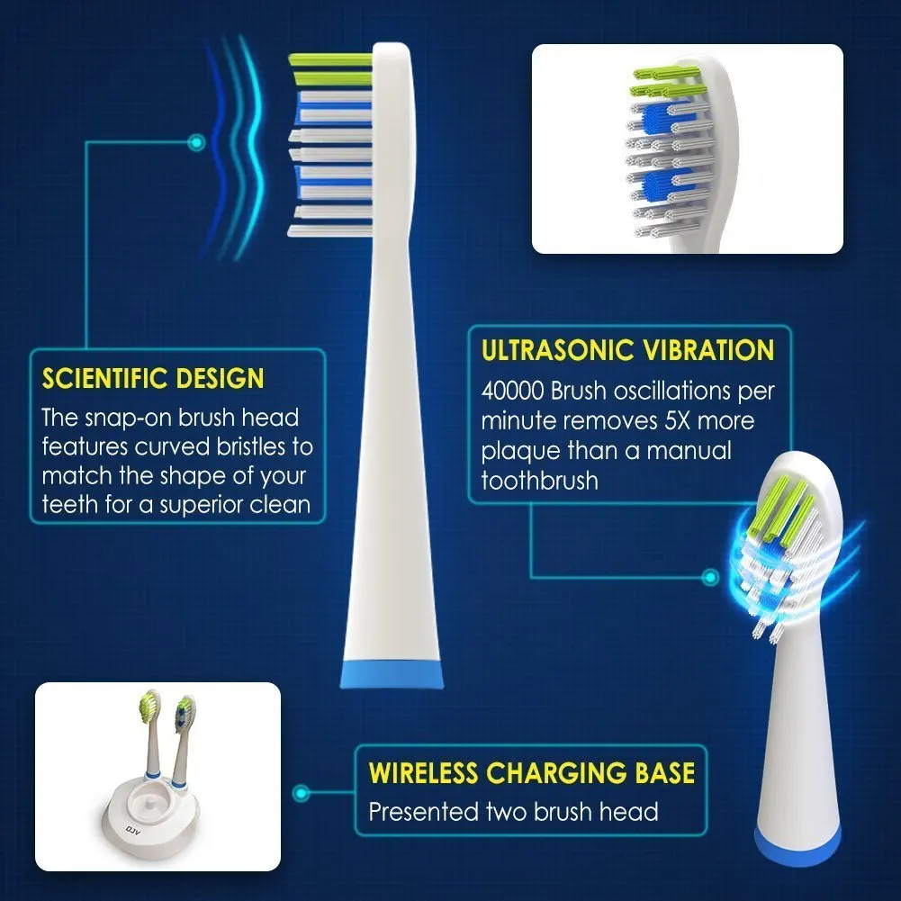 Custom Double Small White Medium Dupont Bristle Changeable Automatic Smart Sonic Electric Replacement Toothbrush Heads For Adult