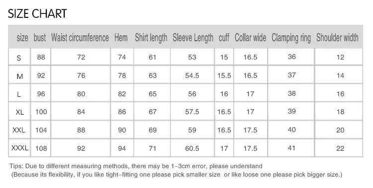 compression shirt size chart