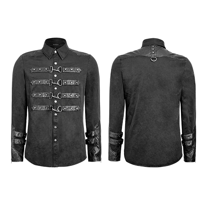 Y-634 black rock metallic slim man shirt with a collar