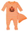 halloween pumpkin striped cotton footed new born baby clothes