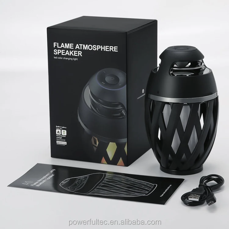 2019 LED Flame Lamp Bluetooth Speaker Touch LED Night Light Wireless Bluetooth Speaker Outdoor Portable Stereo Speaker BLACK - ANKUX.COM