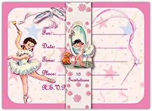 Dolce Mia Ballerina Party Invitations - 10 pack fill-in cards