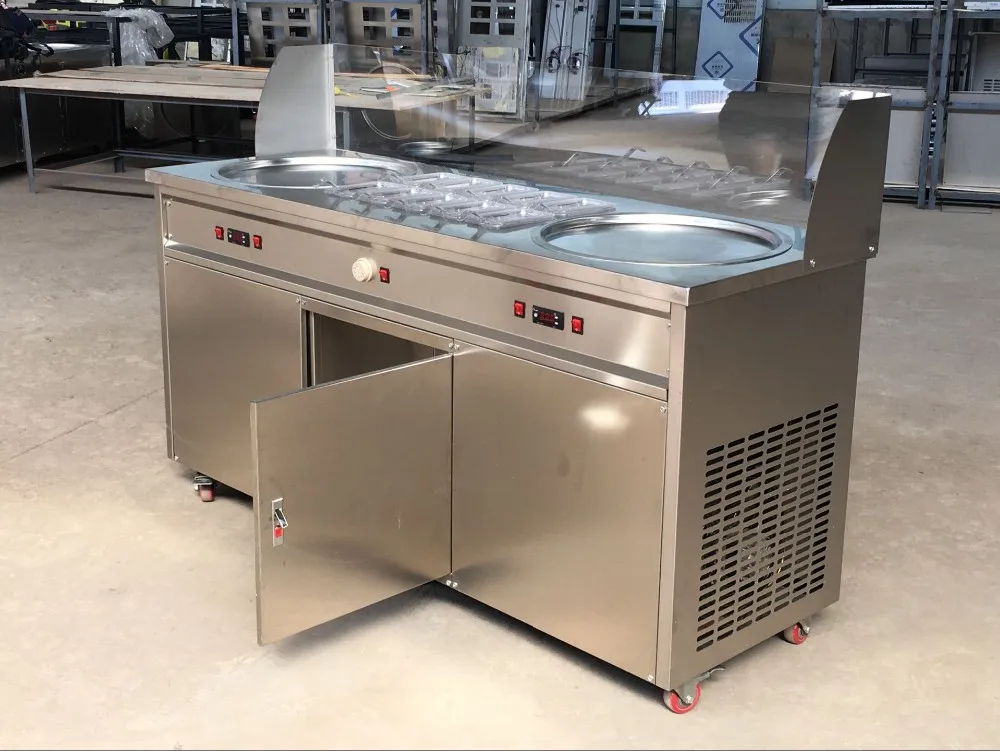 Multifunctional Double Pans Thailand Rolled Fried Ice Cream Machine