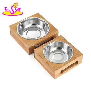 Wholesale Cheap Wooden Bamboo Elevated Dog Feeder With Stainless