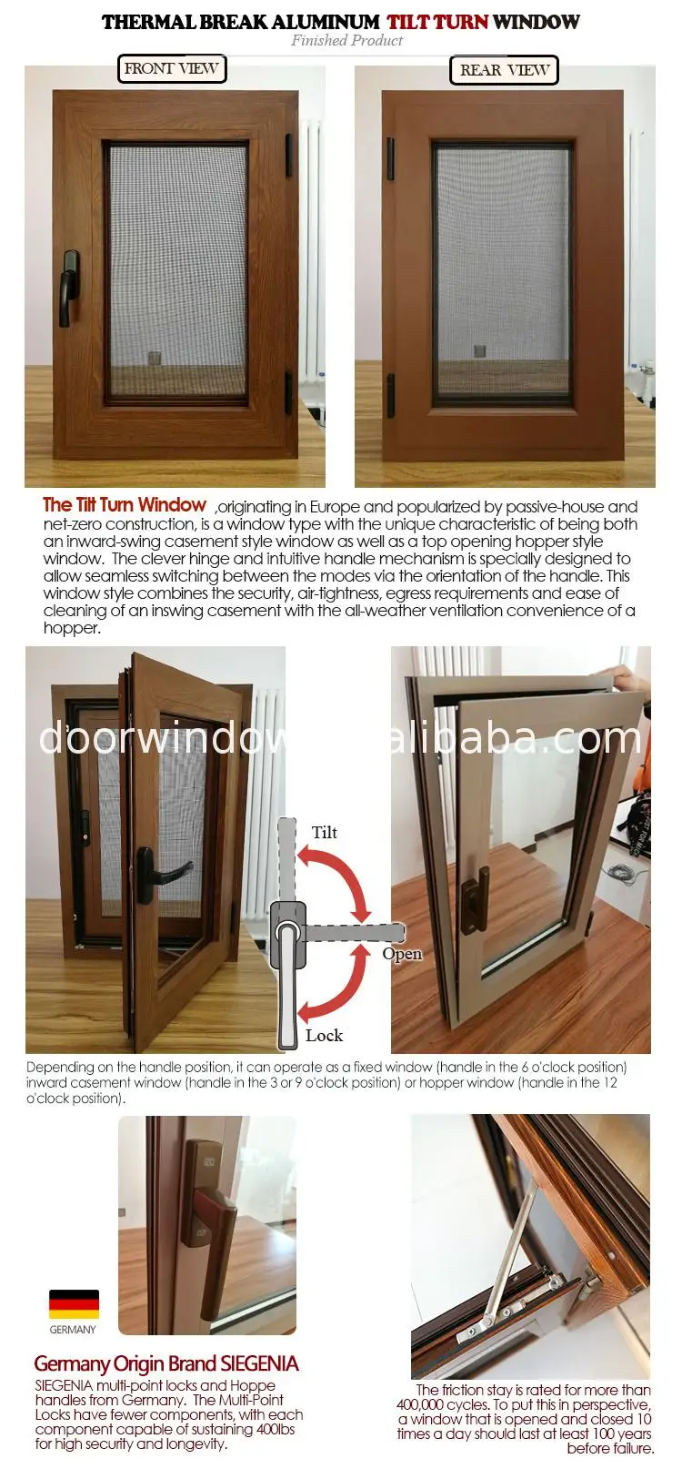 ROOMEYE aluminum wood tilt turn window Aluminum clading wood double opening tilt turn and swing out window mechanism
