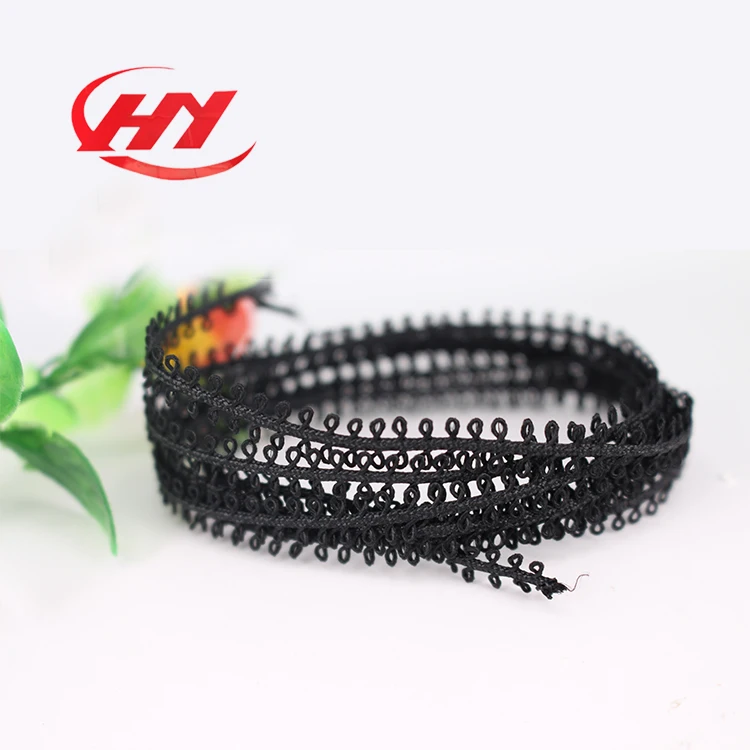 Custom Single Face Black Picot Satin Woven Webbing Ribbon For Decorative