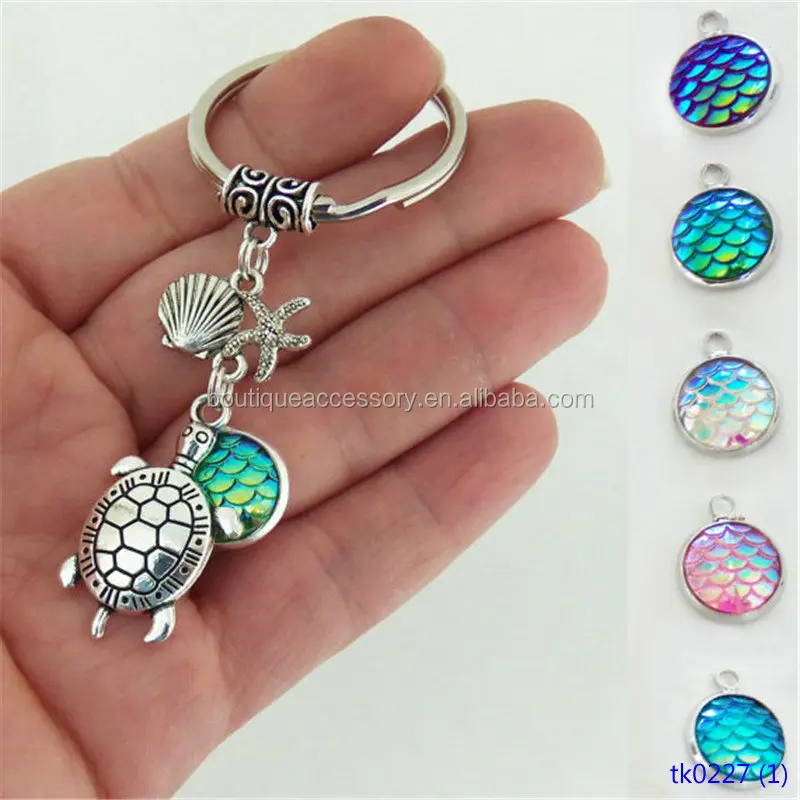 Turquoise Crystal Turtle Keyring Chrome Metal Key Chain Gift Boxed