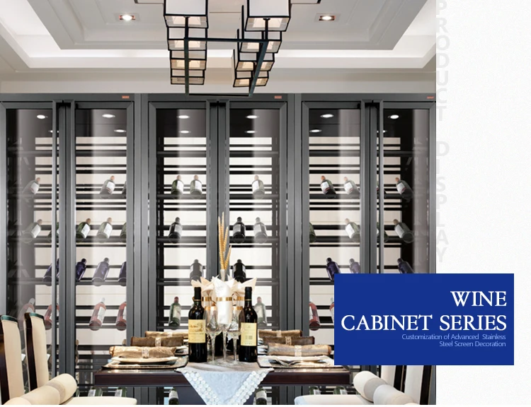 Stainless steel frame european white wine storage cabinet inox modern bar furniture sliding glass door liquor cabinet