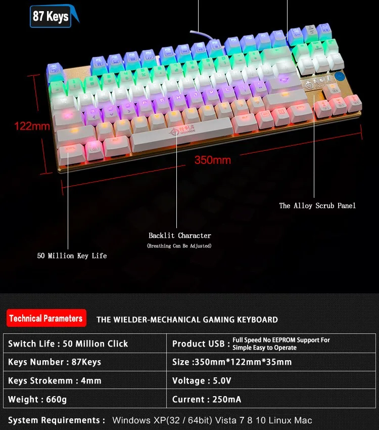 High Discount 87 Keys Compact Layout Nkey Rollover Wired Real